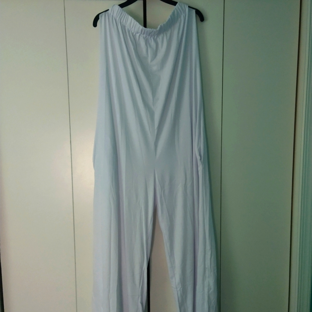 White off the shoulder jumpsuit.